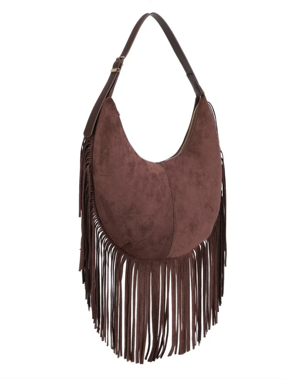 Suede Fringe Hobo Bag